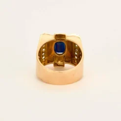 Bague Tank Art Déco saphir diamants en or jaune et blanc
