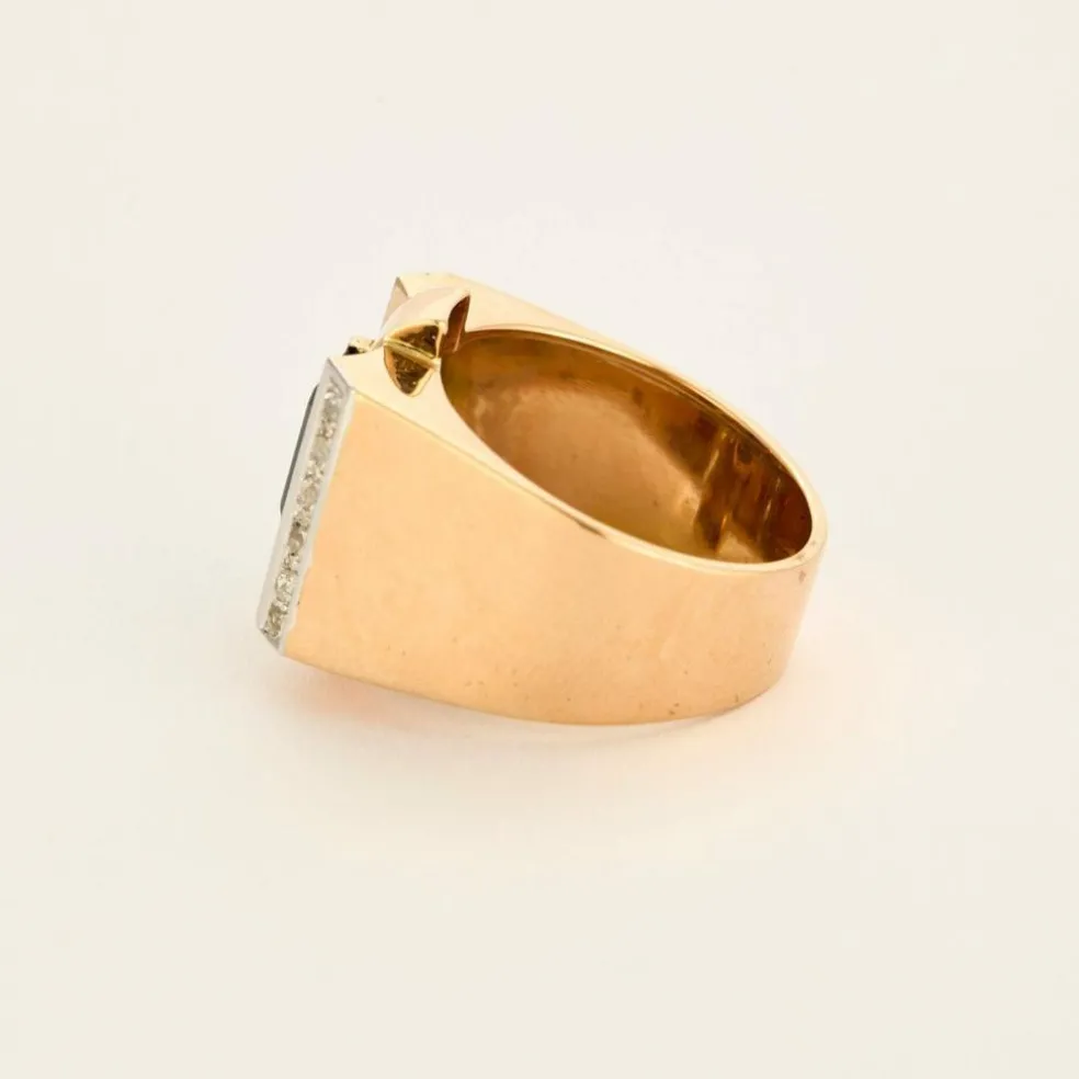 Bague Tank Art Déco saphir diamants en or jaune et blanc