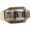 Bague tank art deco or jaune 18k et platine ornée de diamants