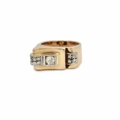 Bague Tank asymétrique or rose diamants
