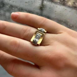Bague Tank asymétrique or rose diamants