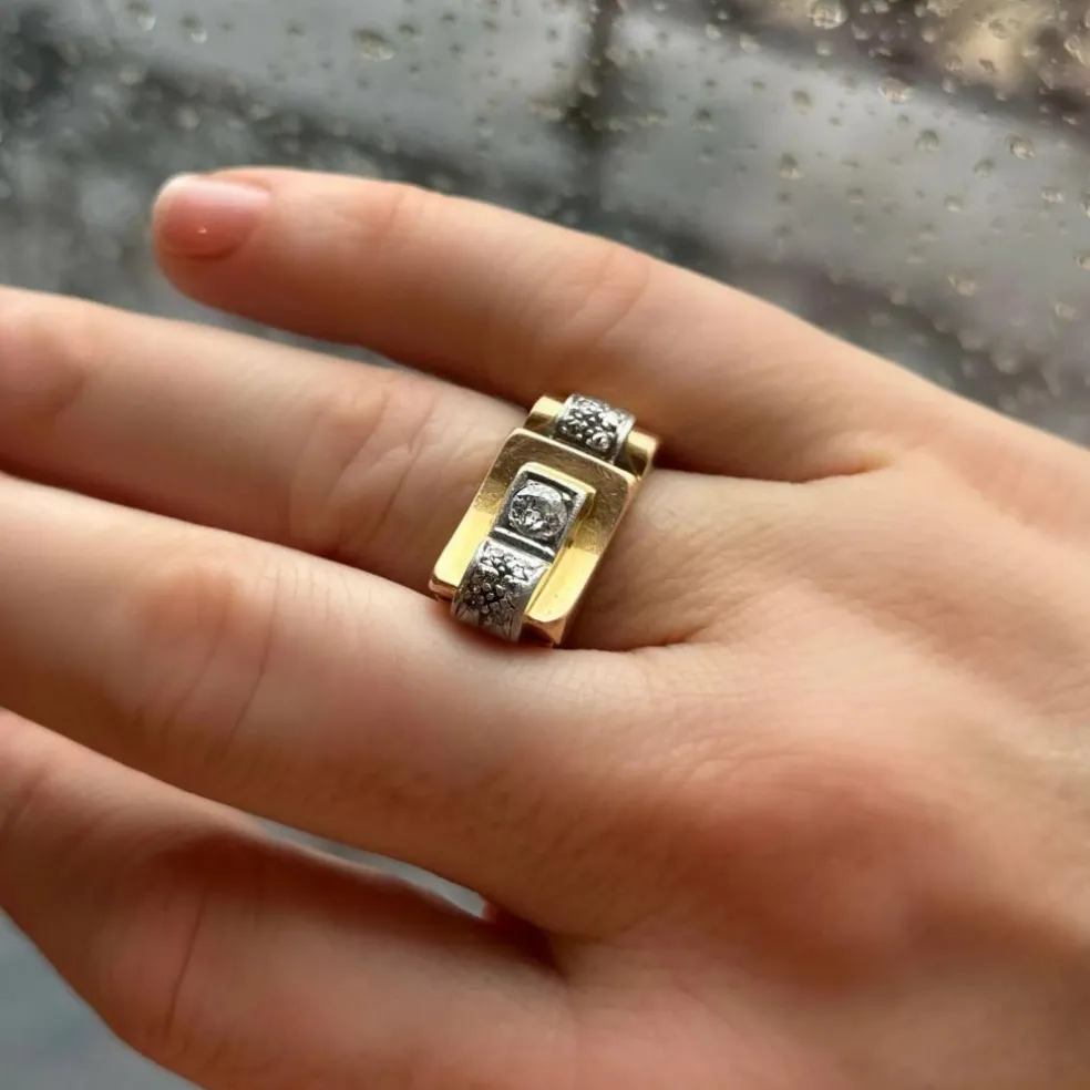 Bague Tank asymétrique or rose diamants