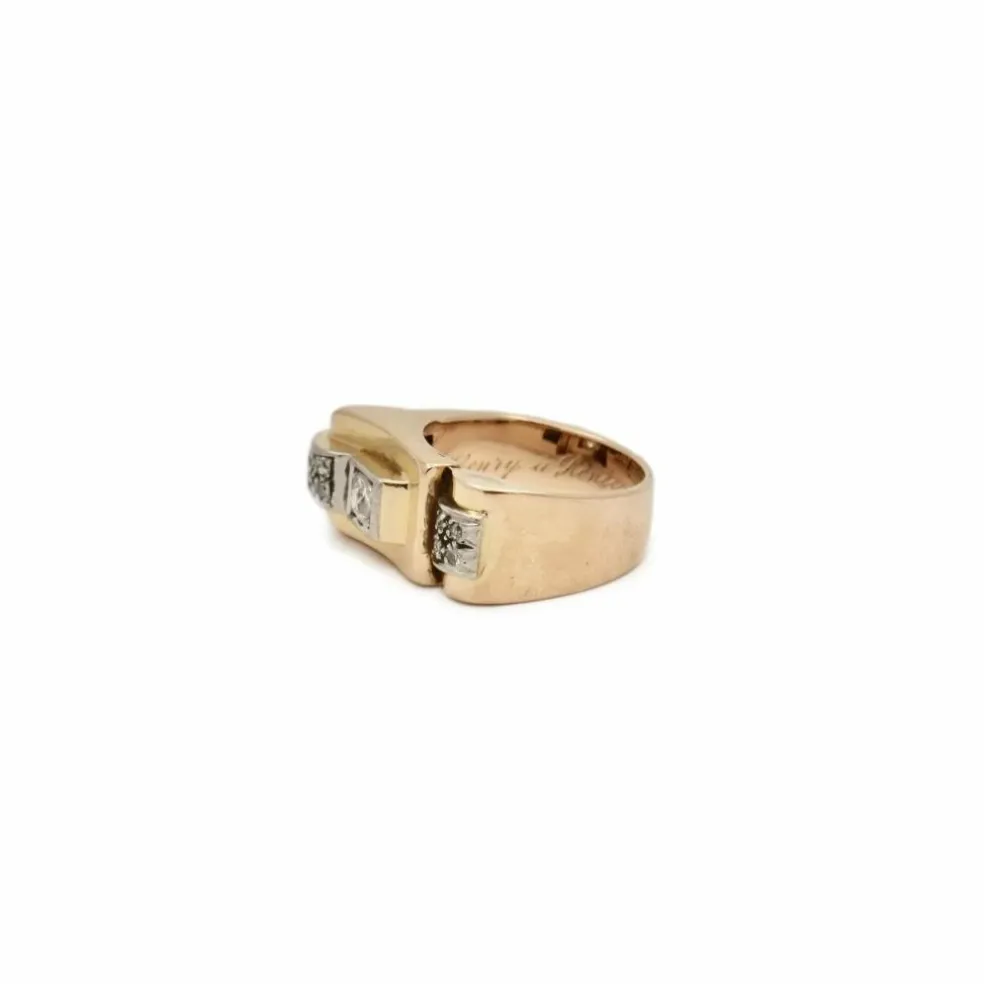 Bague Tank asymétrique or rose diamants