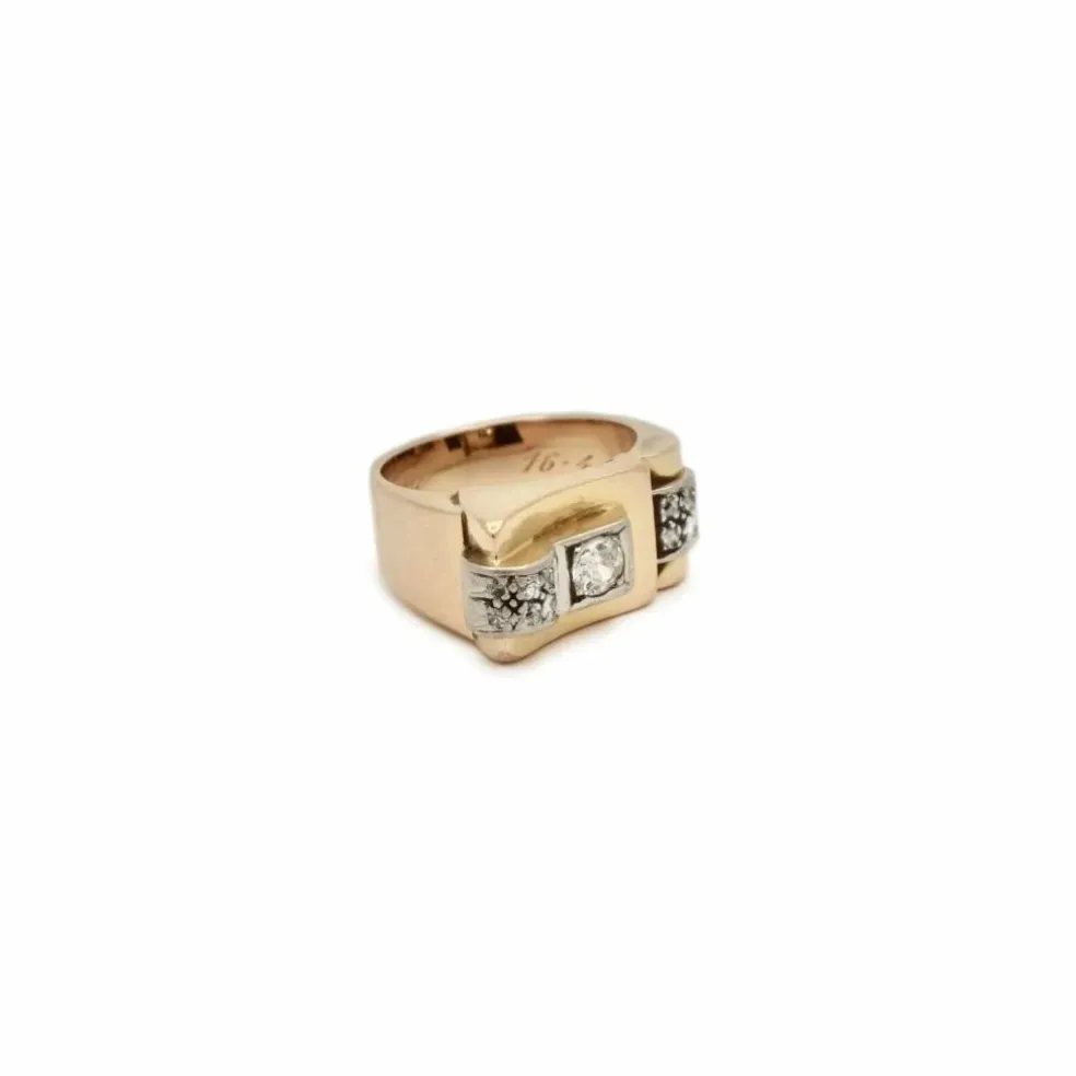Bague Tank asymétrique or rose diamants