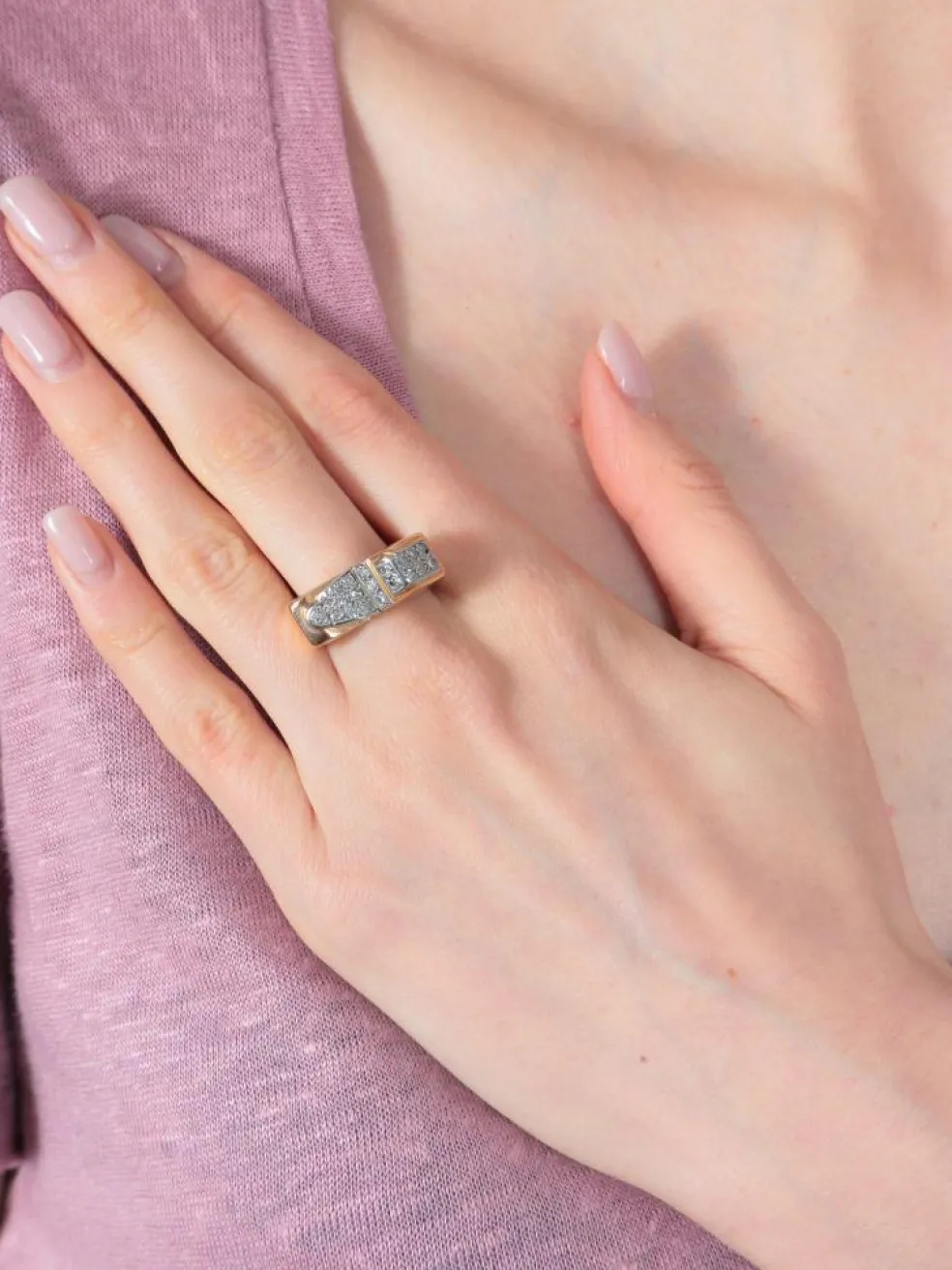 Bague Tank Asymétrique Or Jaune Diamants