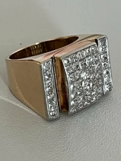 Bague Tank Chevalière Or Jaune Diamants 1,30 ct