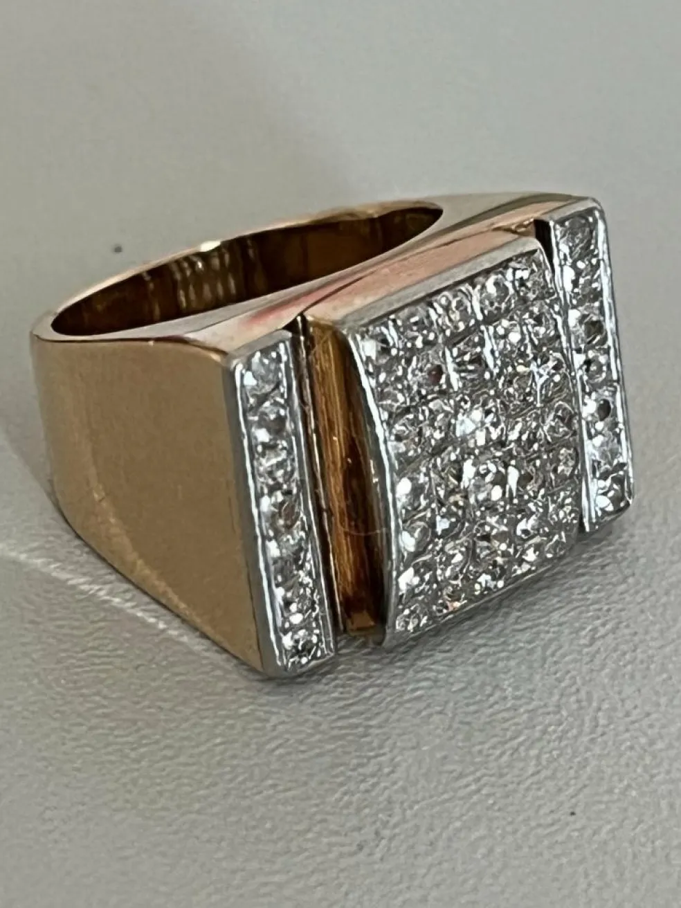 Bague Tank Chevalière Or Jaune Diamants 1,30 ct