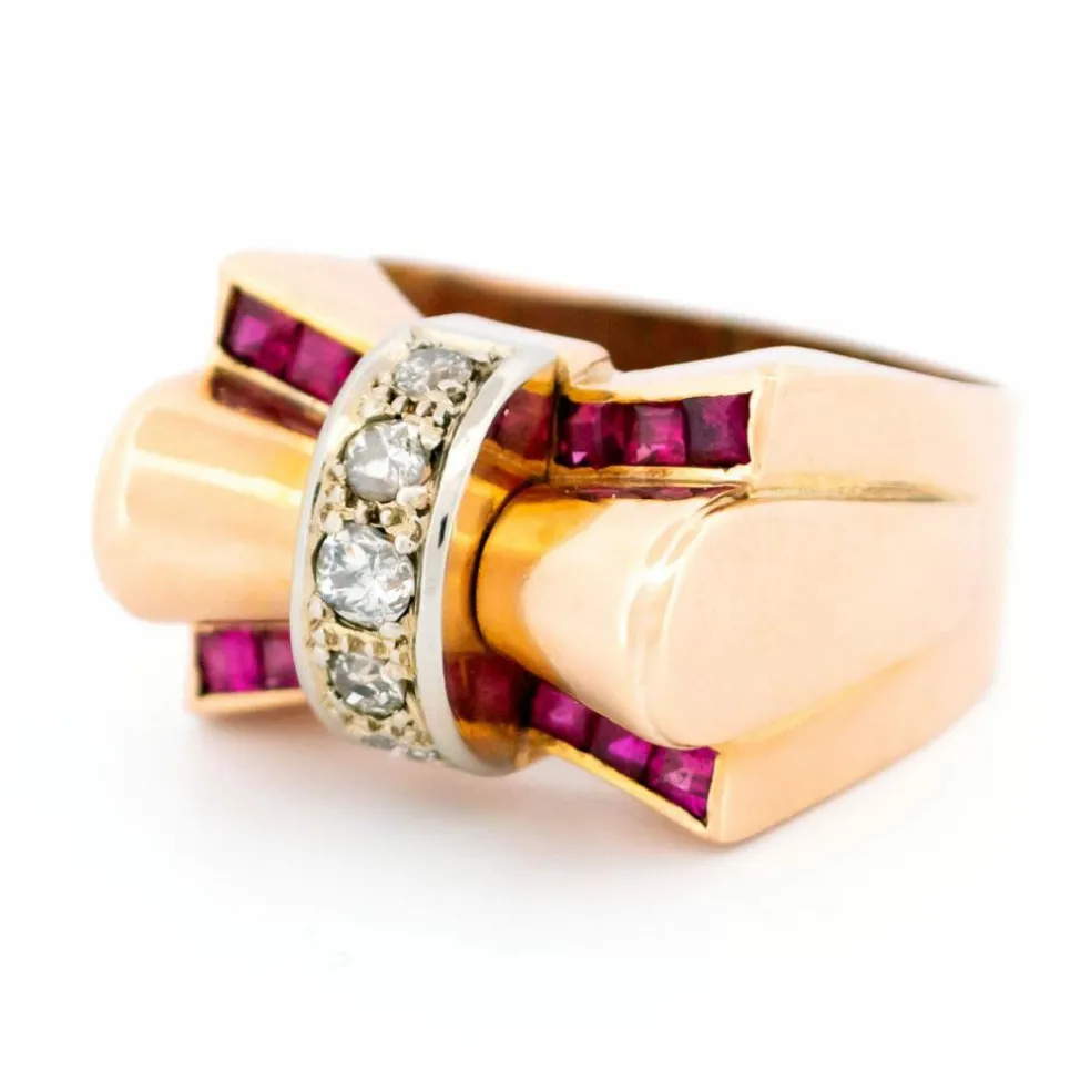 Bague Tank Diamant Rubis