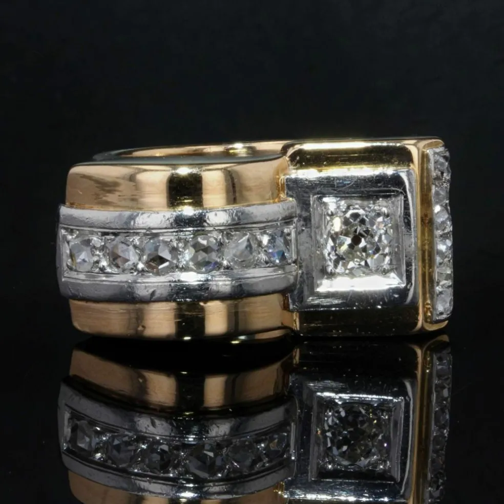 Bague tank diamants asymétrique