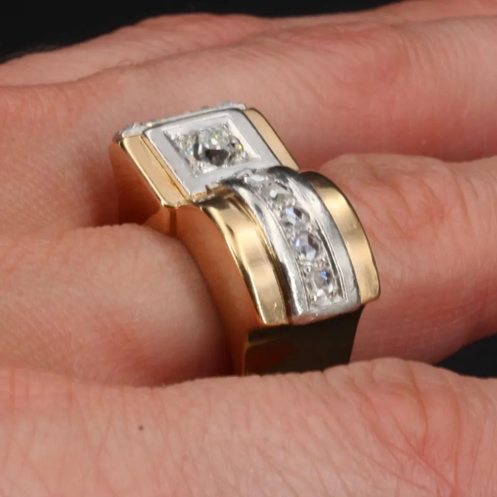 Bague tank diamants asymétrique