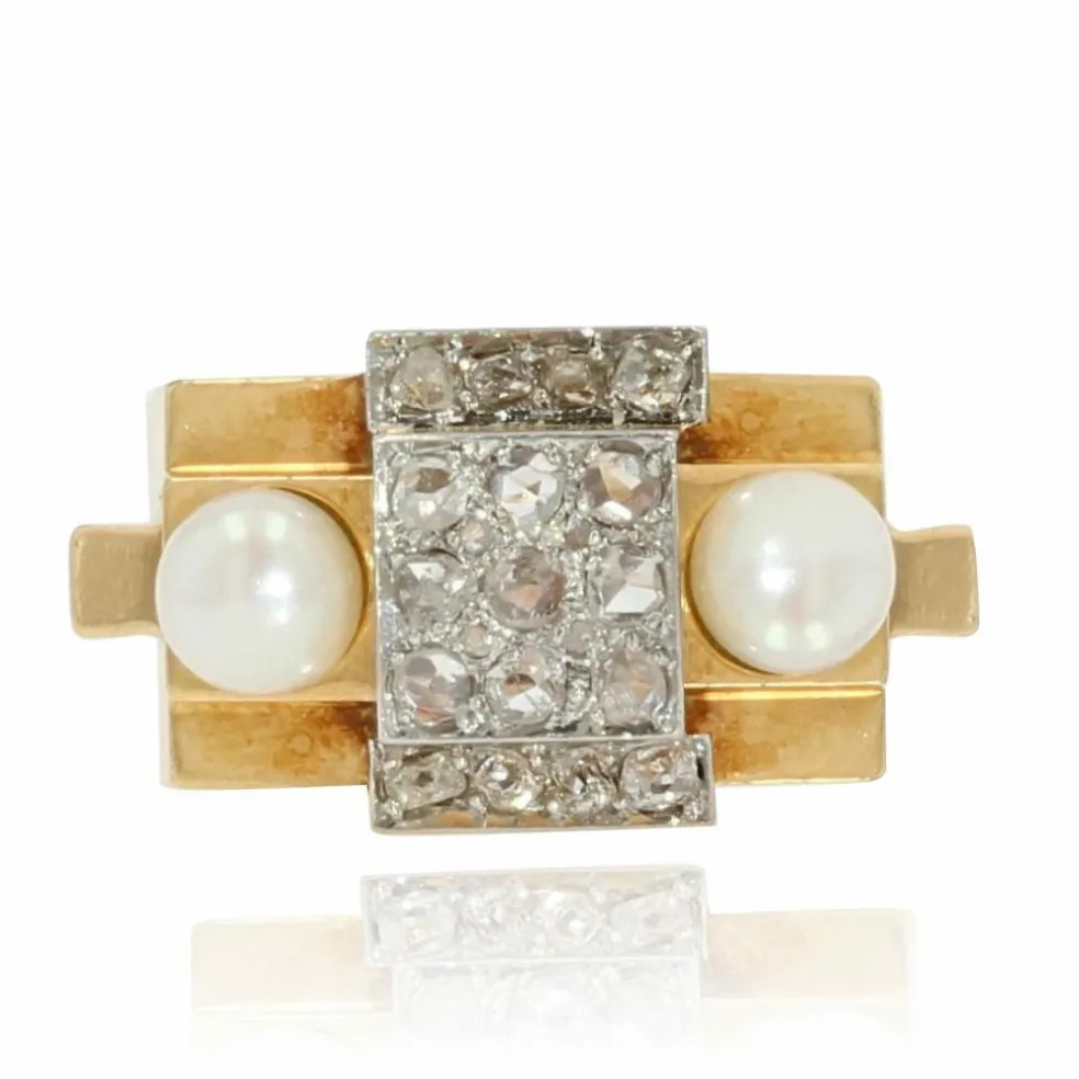 Bague tank diamants perles fines