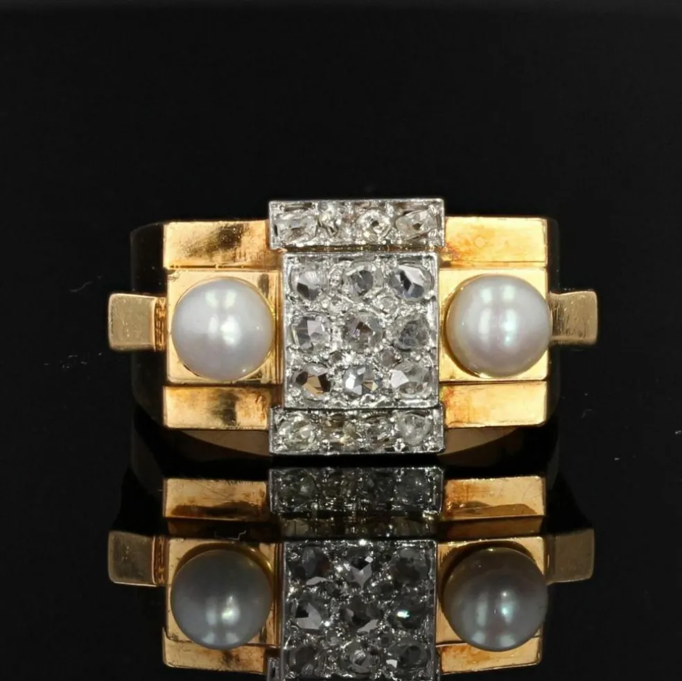 Bague tank diamants perles fines