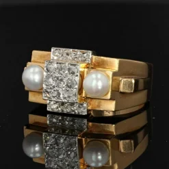 Bague tank diamants perles fines