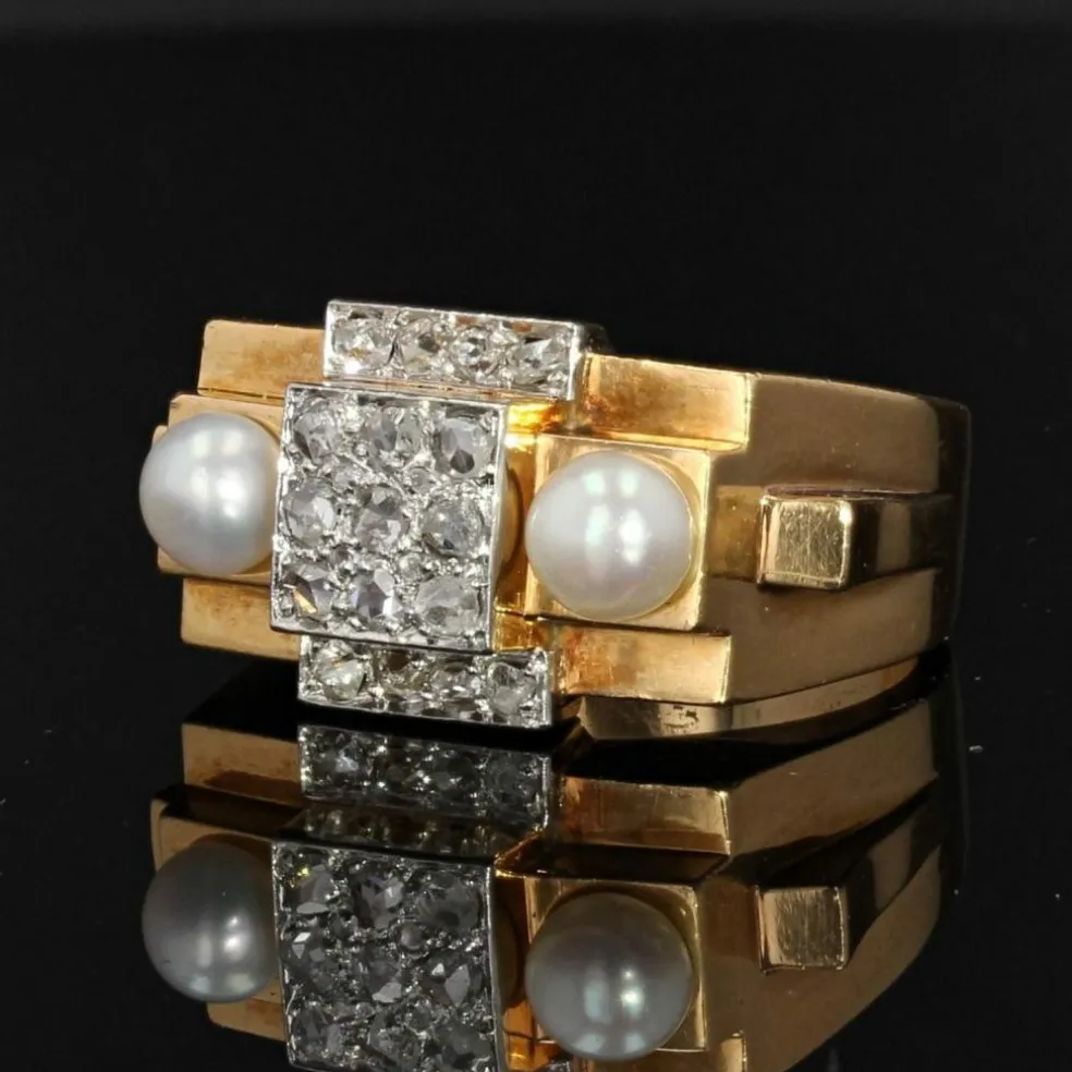 Bague tank diamants perles fines