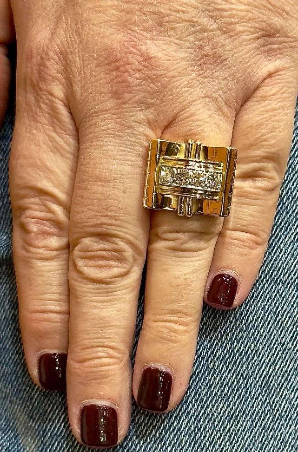 Bague tank en or 18 carats et diamants