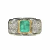 Bague Tank en or blanc et jaune, émeraude et diamants