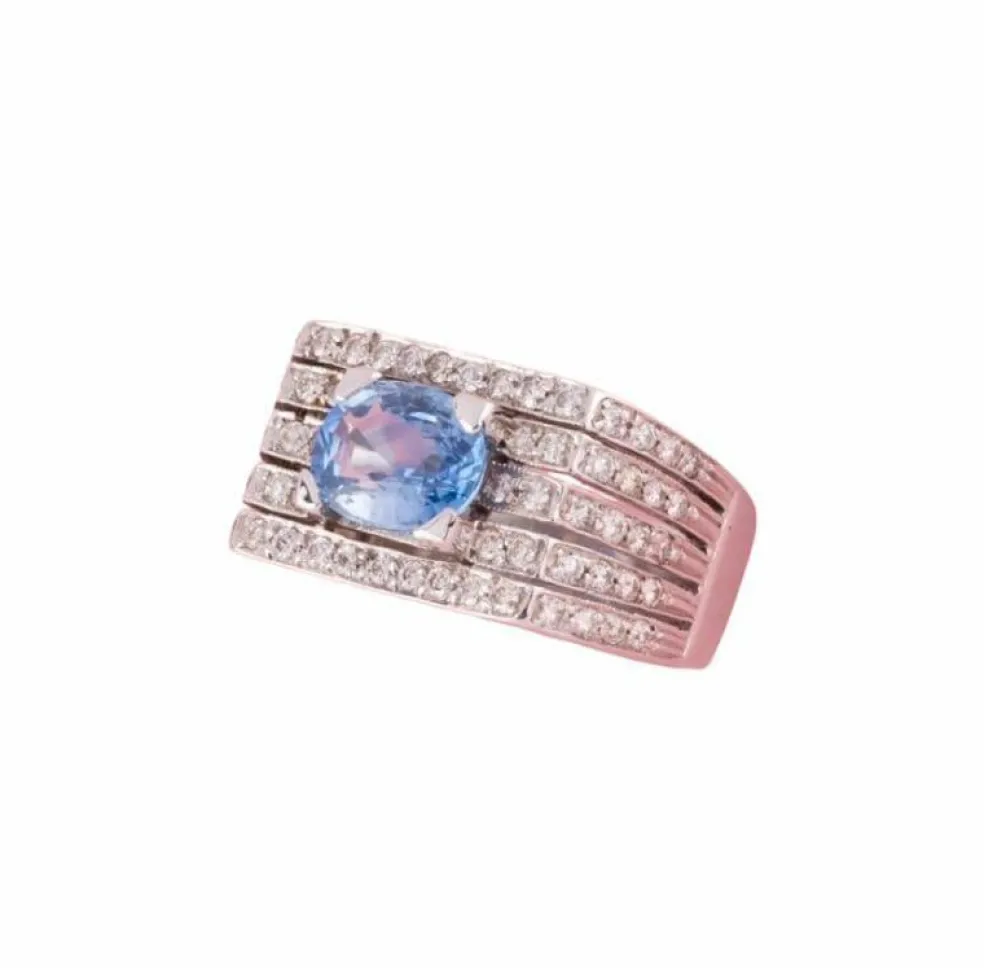 Bague Tank en or blanc saphir et diamants