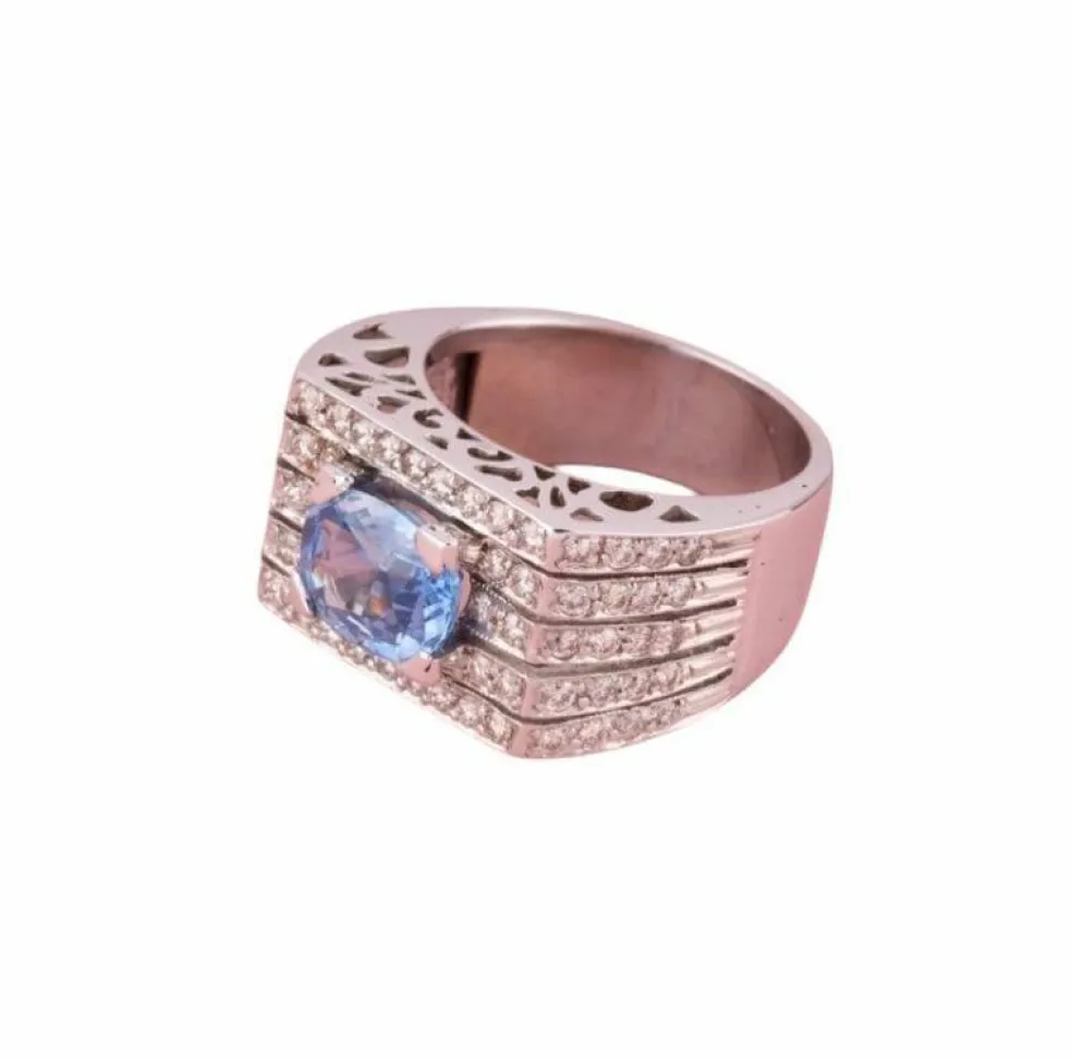 Bague Tank en or blanc saphir et diamants