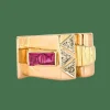 Bague Tank en or de trois couleurs, rubis de synthèse et diamants