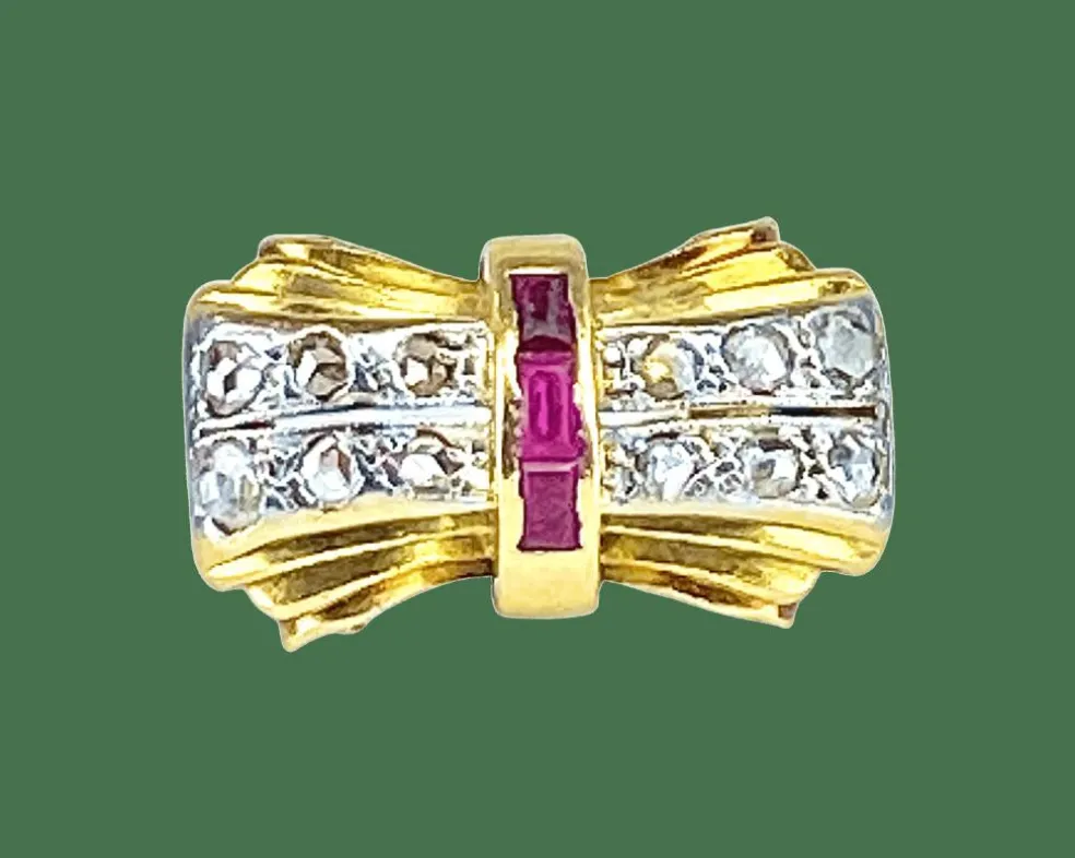 Bague Tank en or jaune 18 carats et diamants, vers 1930/1940