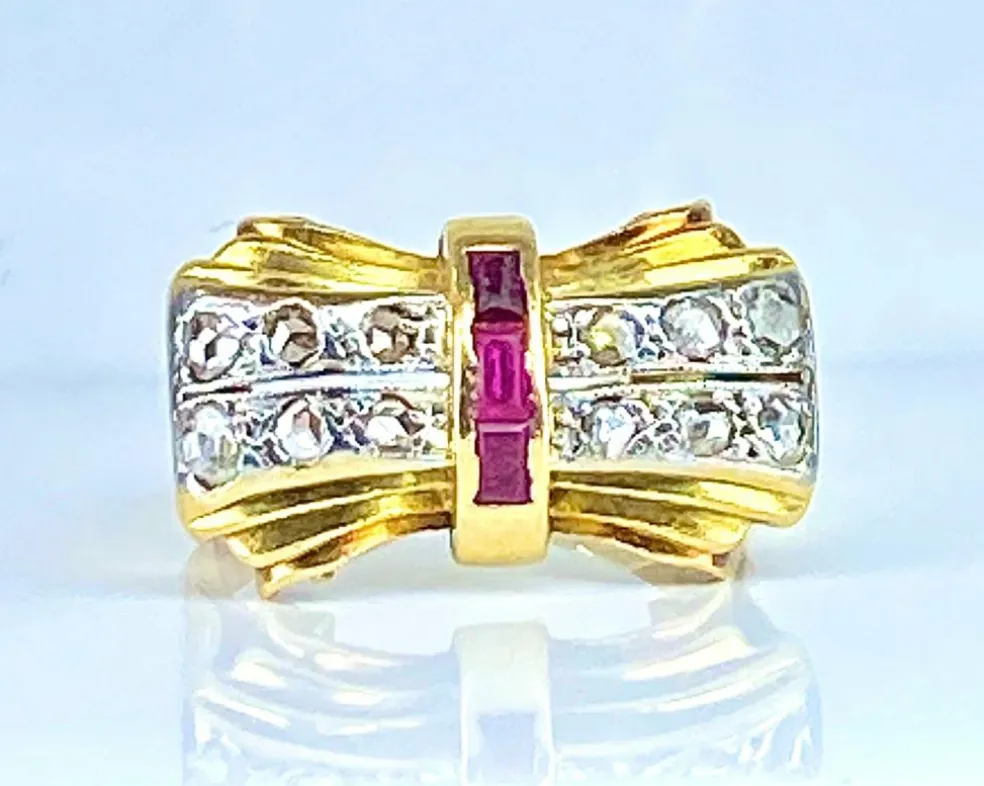 Bague Tank en or jaune 18 carats et diamants, vers 1930/1940