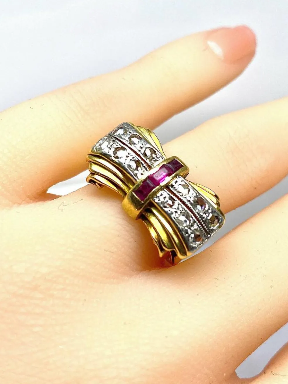 Bague Tank en or jaune 18 carats et diamants, vers 1930/1940