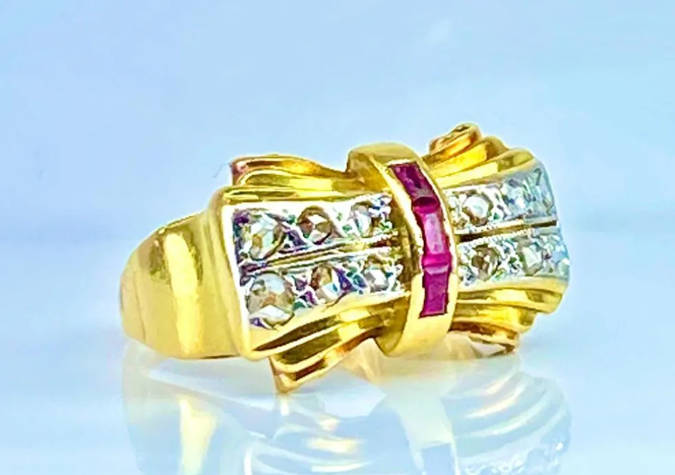 Bague Tank en or jaune 18 carats et diamants, vers 1930/1940