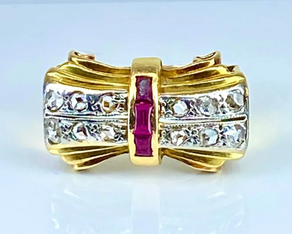 Bague Tank en or jaune 18 carats et diamants, vers 1930/1940