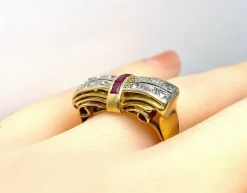 Bague Tank en or jaune 18 carats et diamants, vers 1930/1940