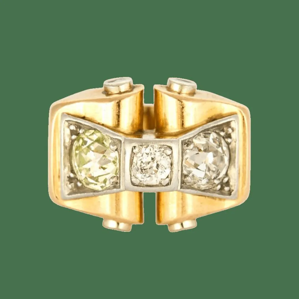 Bague Tank en or jaune et diamants