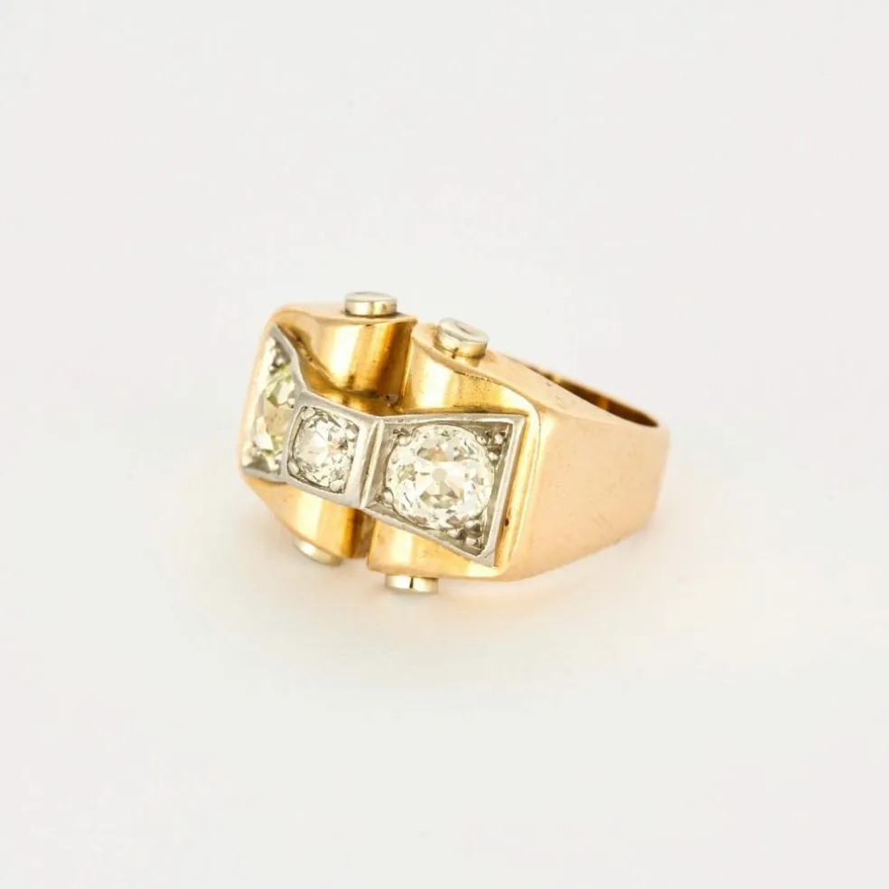 Bague Tank en or jaune et diamants