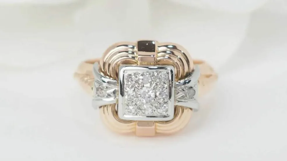 Bague Tank en or jaune et diamants