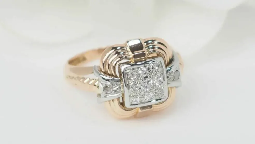 Bague Tank en or jaune et diamants