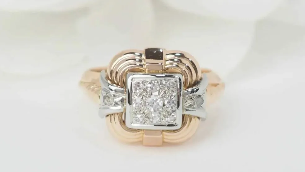 Bague Tank en or jaune et diamants