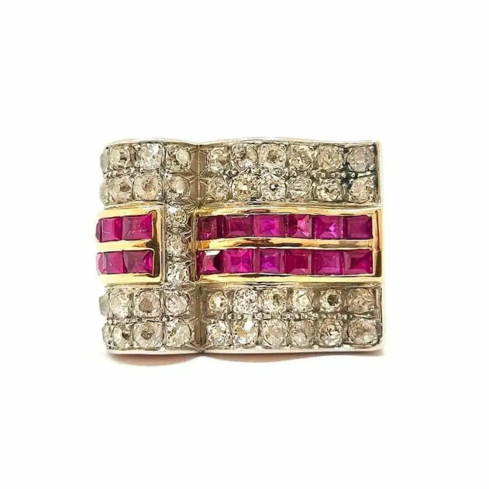 Bague Tank en Or jaune, rubis & diamants