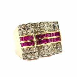 Bague Tank en Or jaune, rubis & diamants
