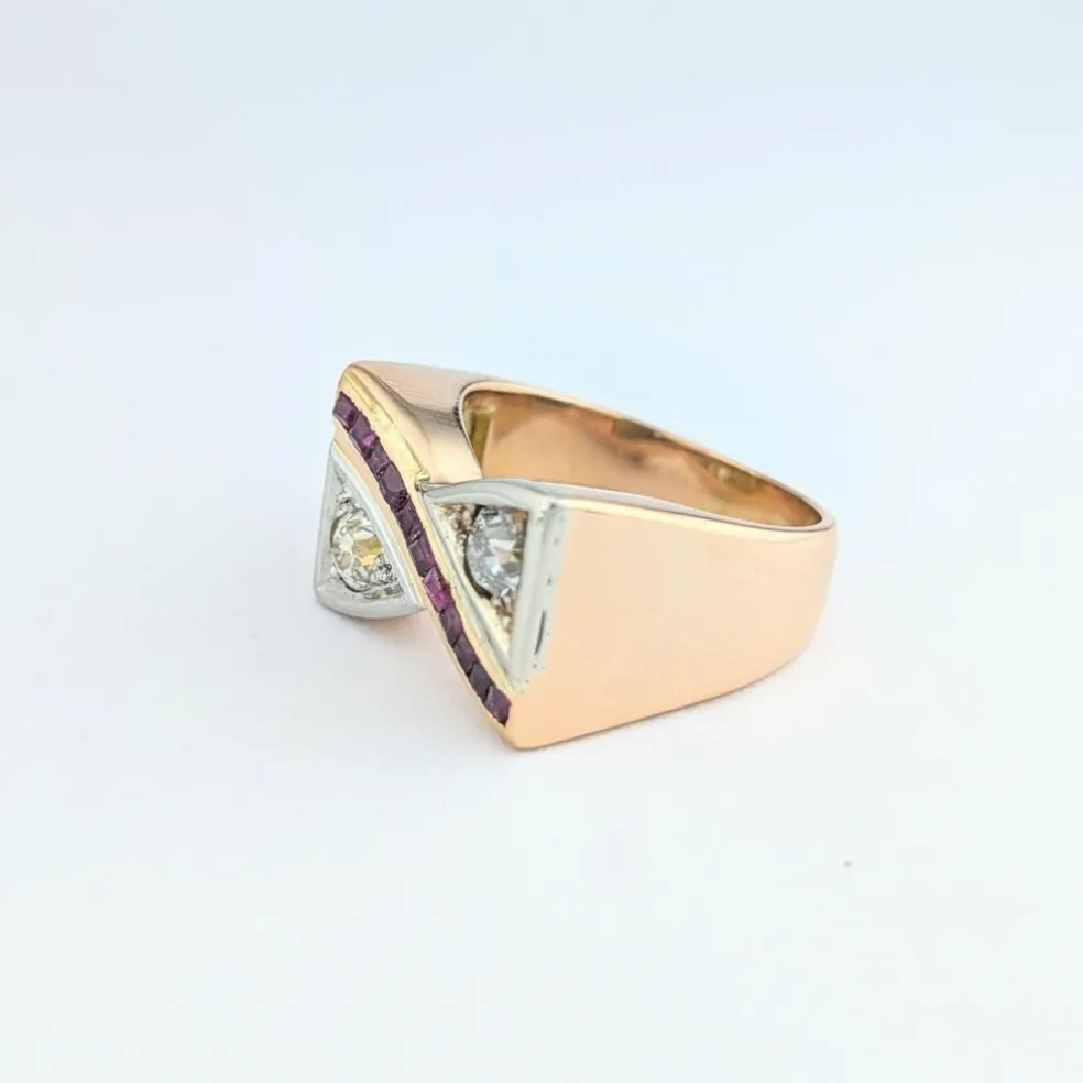 Bague Tank en or rose diamants et rubis