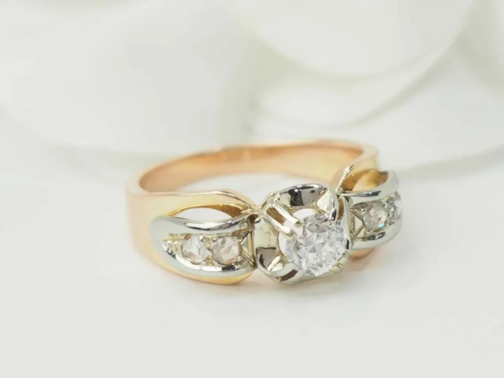 Bague Tank en or rose et blanc, diamants