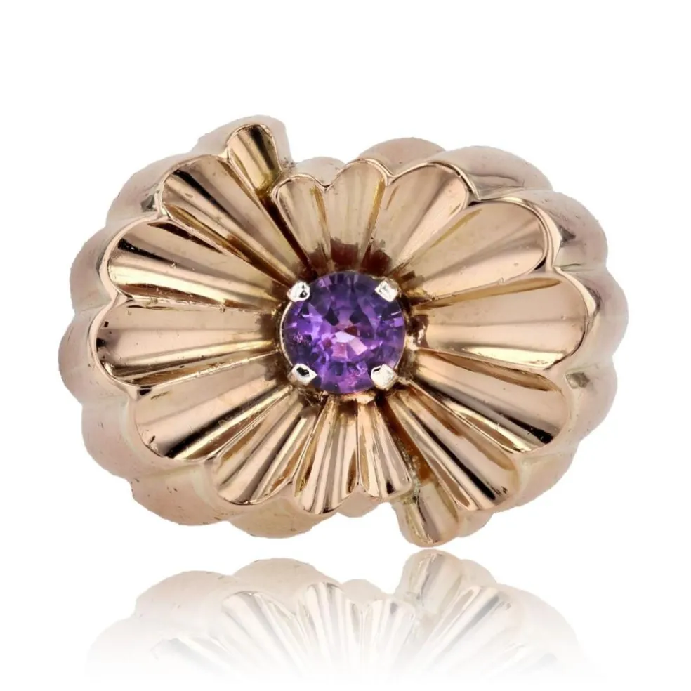 Bague tank godronnée saphir violet