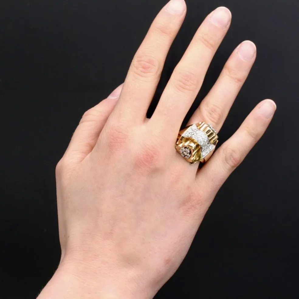 Bague tank noeud d'or et de diamants