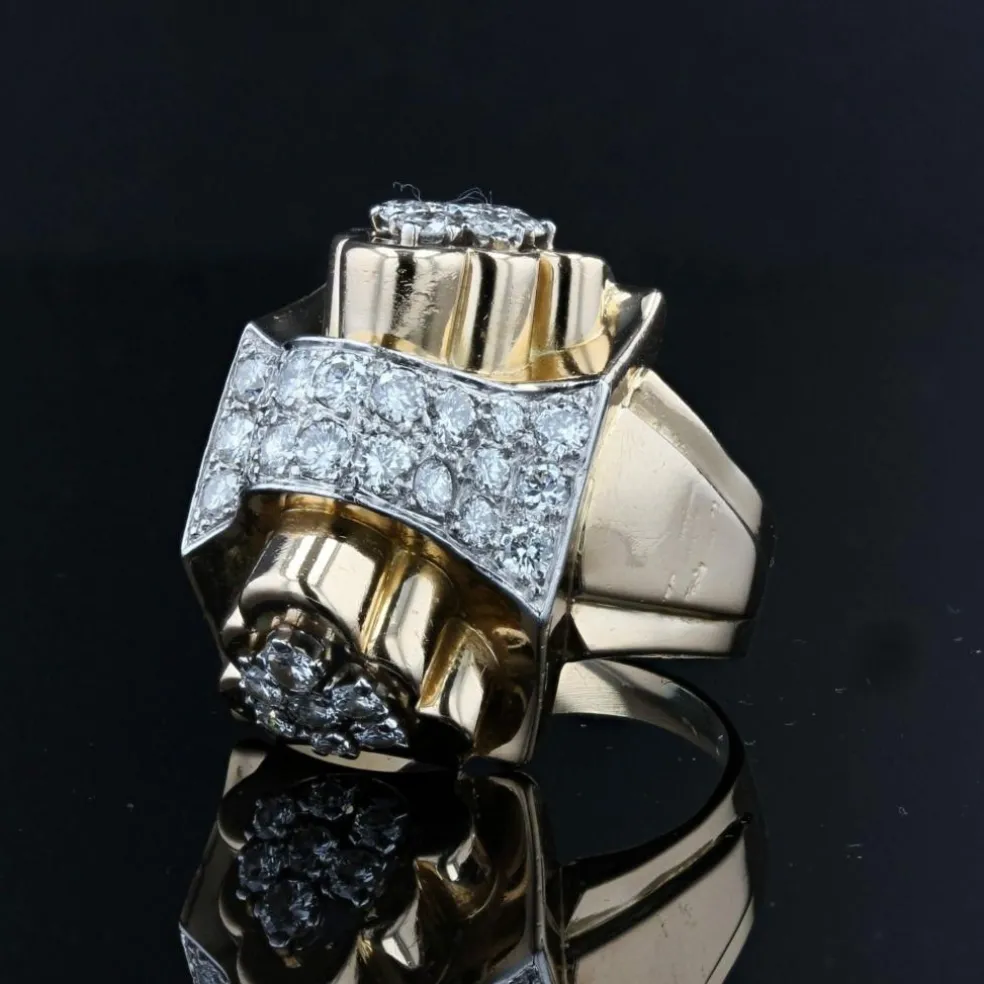 Bague tank noeud d'or et de diamants