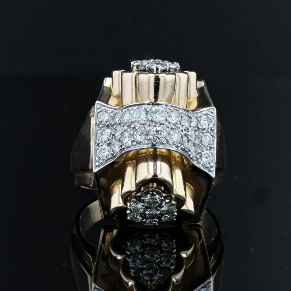 Bague tank noeud d'or et de diamants