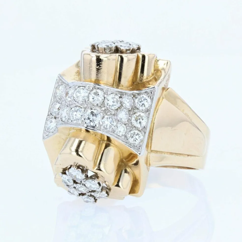 Bague tank noeud d'or et de diamants