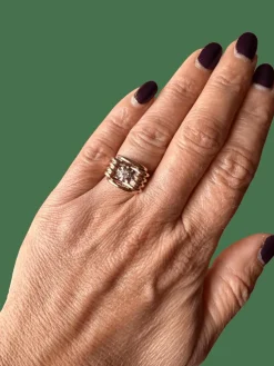 Bague Tank noeud or rose et diamant - 1940