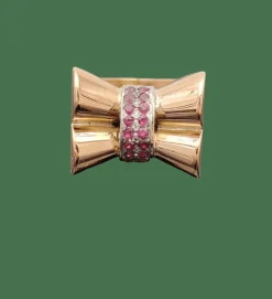 Bague tank noeud vintage rubis