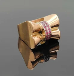 Bague tank noeud vintage rubis