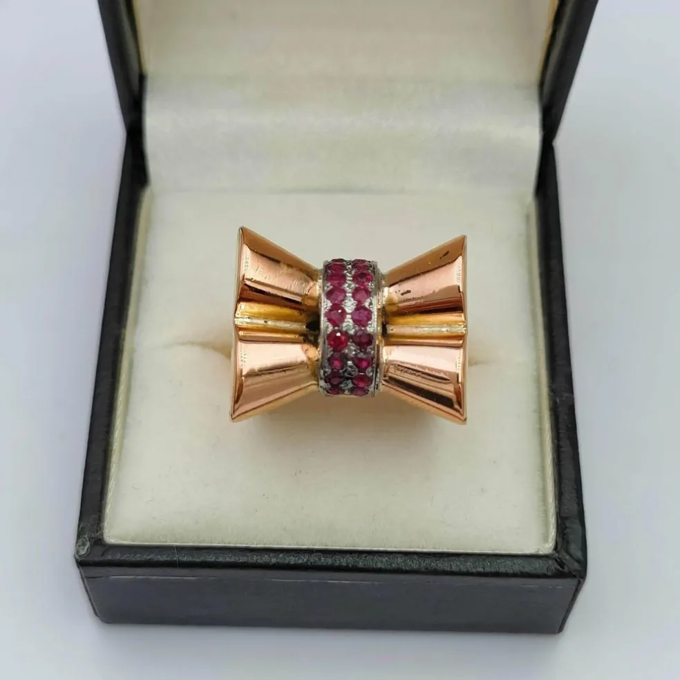 Bague tank noeud vintage rubis
