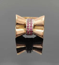 Bague tank noeud vintage rubis