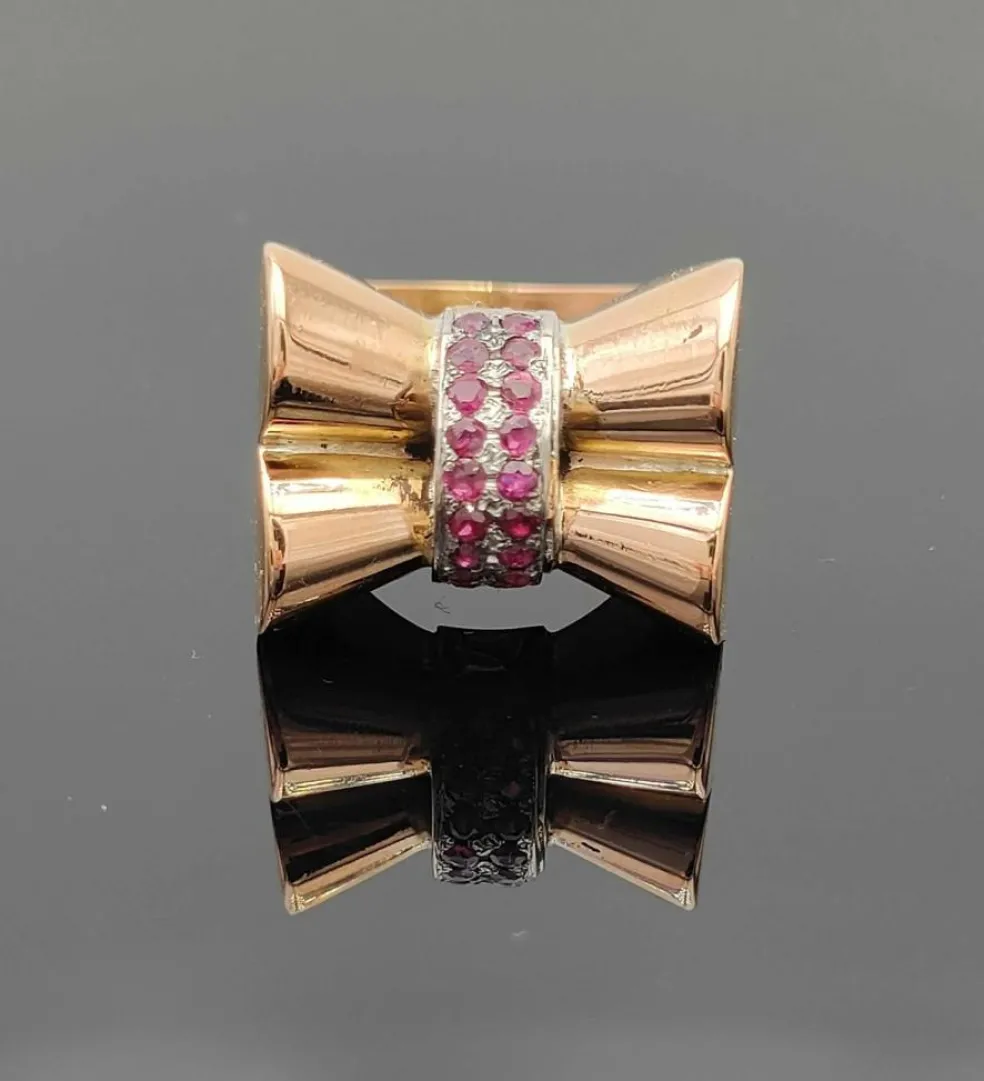 Bague tank noeud vintage rubis