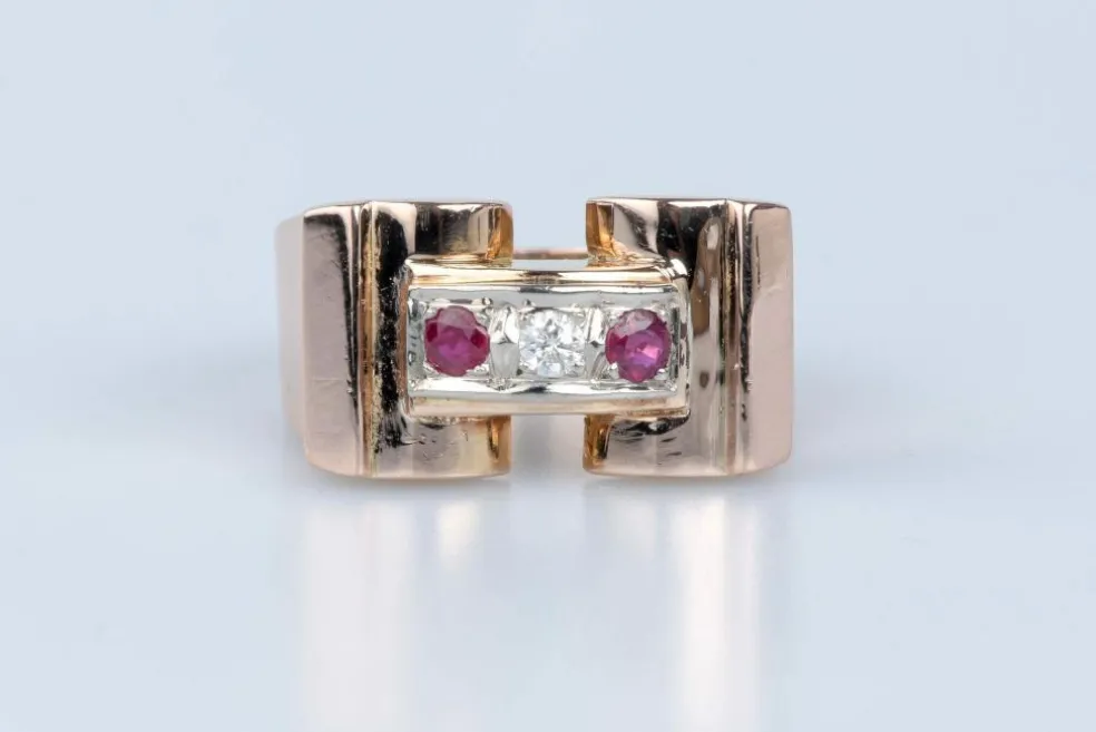 Bague Tank O rose Diamants Rubis